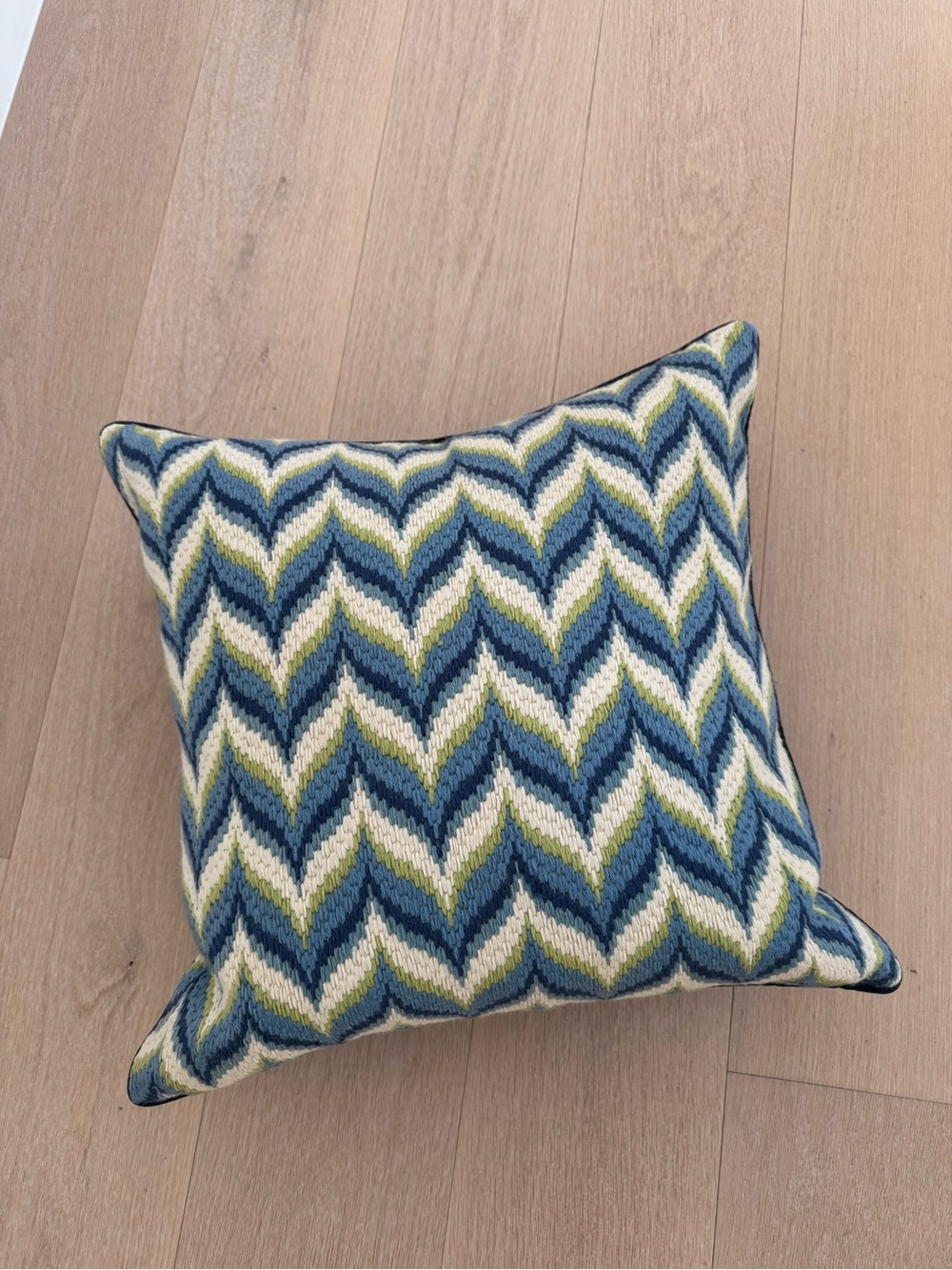 Jonathan Adler Chevron Knit Accent Pillow in Blue, Green & Cream